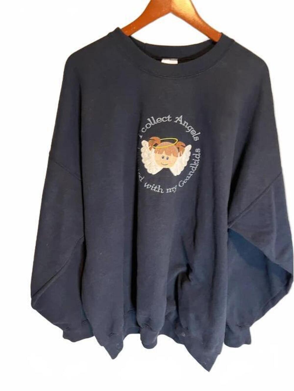 Vintage “angels” grandma navy sweatshirt 90s embroidered